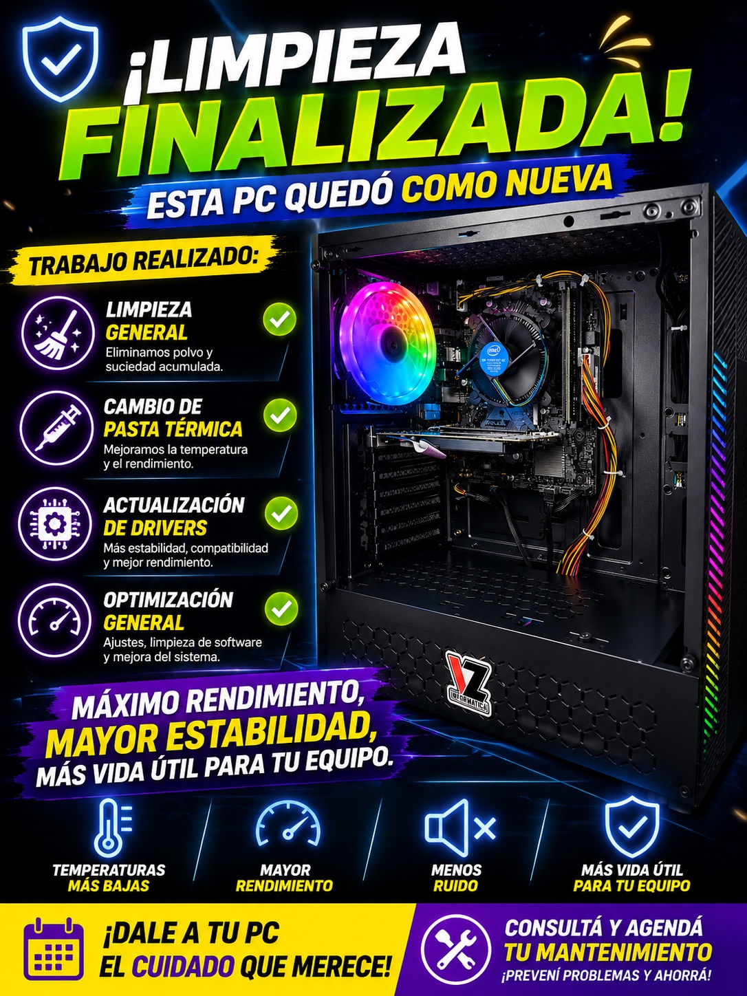 Trabajo de mantenimiento de PC finalizado por VZ Informática